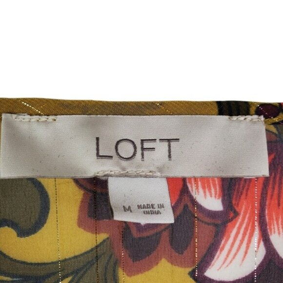Loft Womens Bell Sleeve Yellow Red Floral Print Ruffle Chiffon Top Size M - Picture 7 of 9
